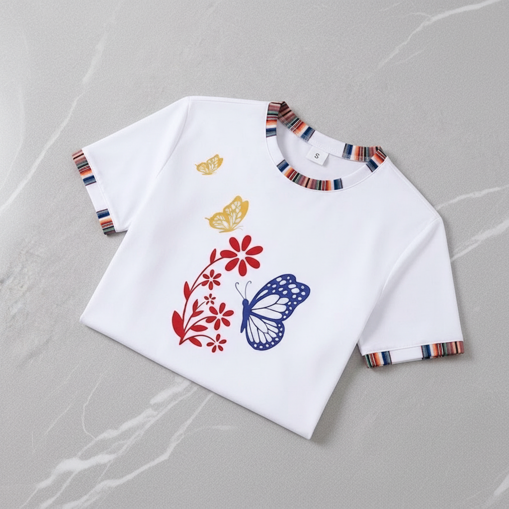White Round Stripe T-Shirt - Premium Flat Lay