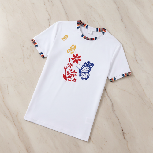 White Round Stripe T-Shirt - Warm Marble Flat Lay